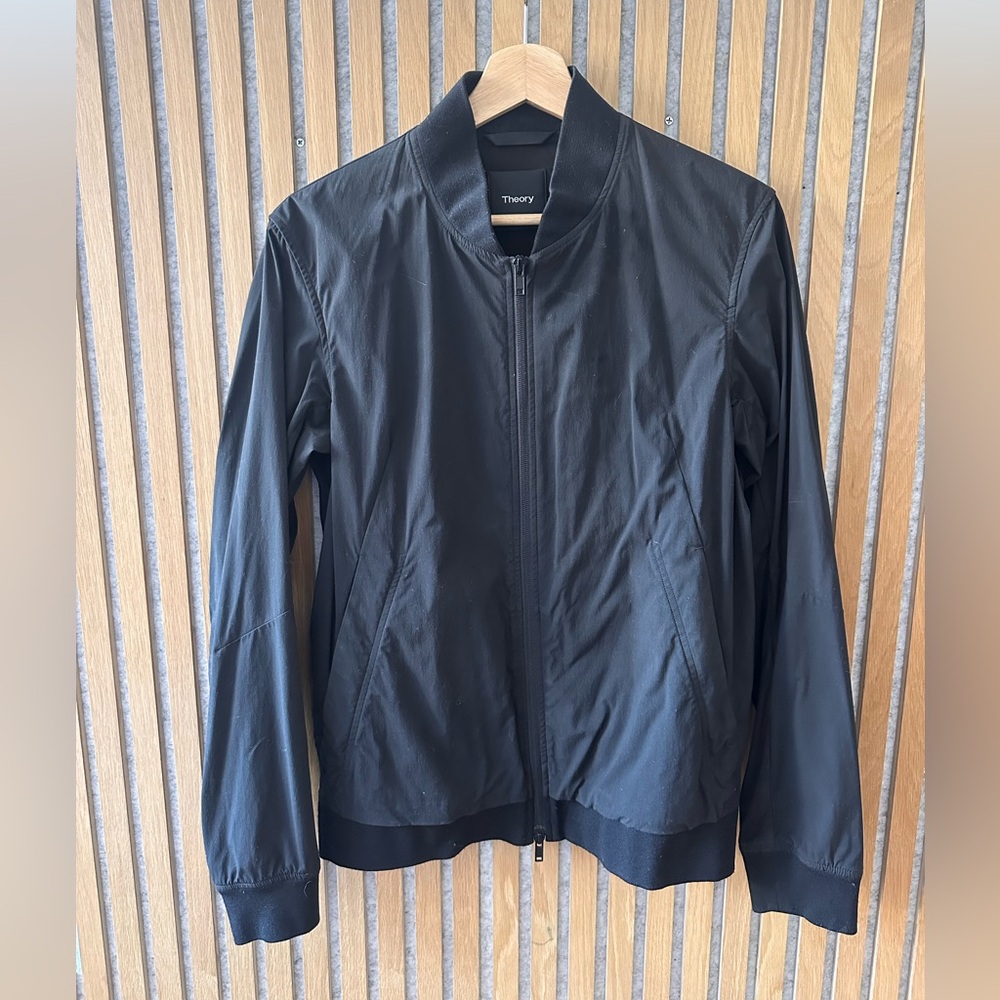 Theory Men's Jet Black Zip-Up Bomber Jacket